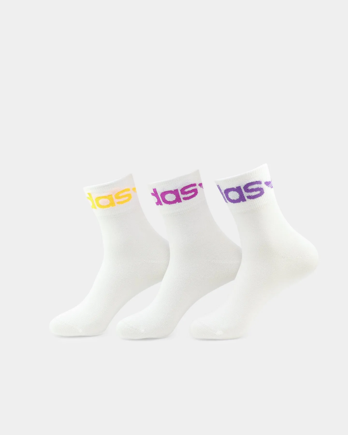 Adidas Fold Cuff Crew Socks 3 Pack White / Vivid Pink / Active Purple / Solar Gold