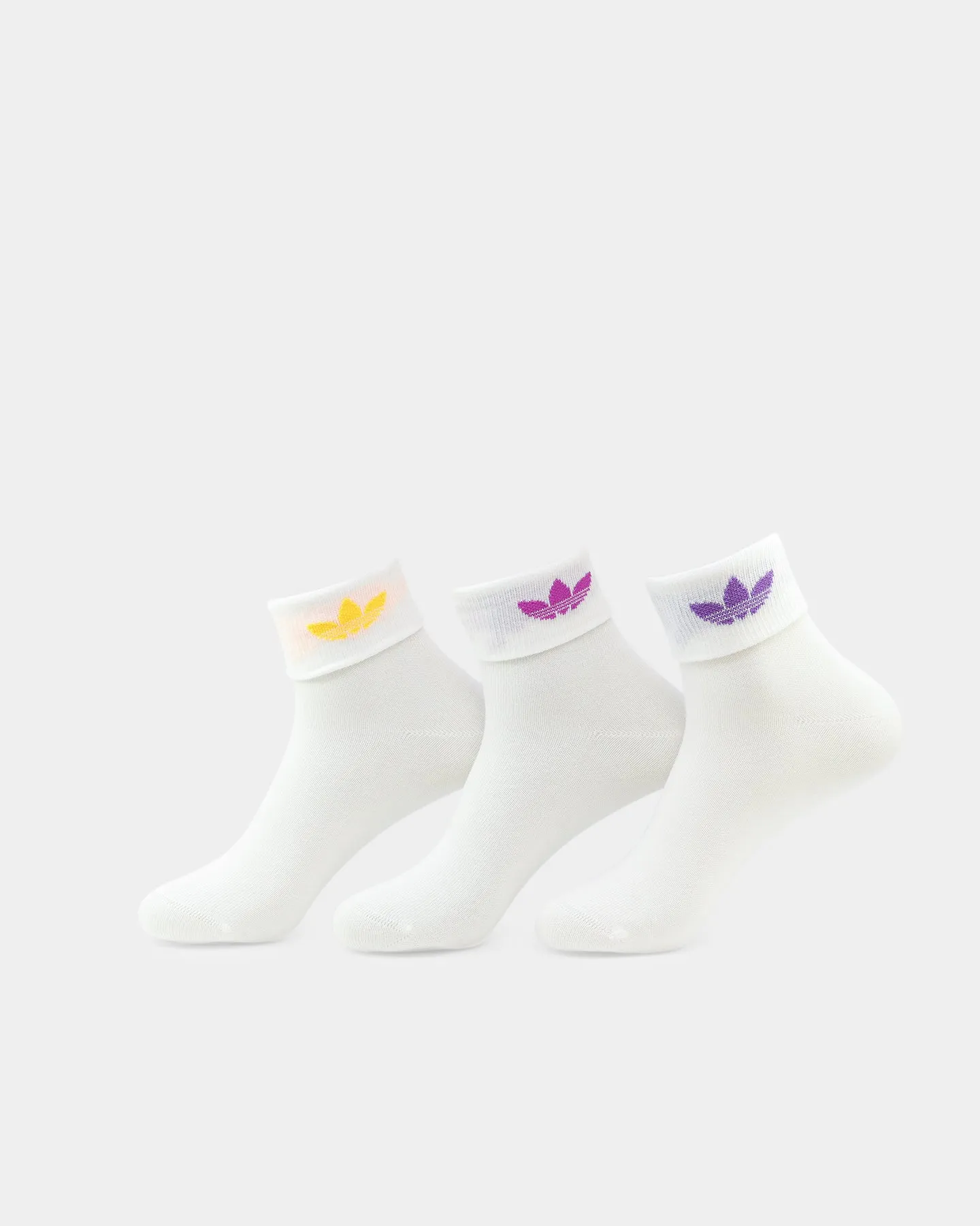 Adidas Fold Cuff Crew Socks 3 Pack White / Vivid Pink / Active Purple / Solar Gold