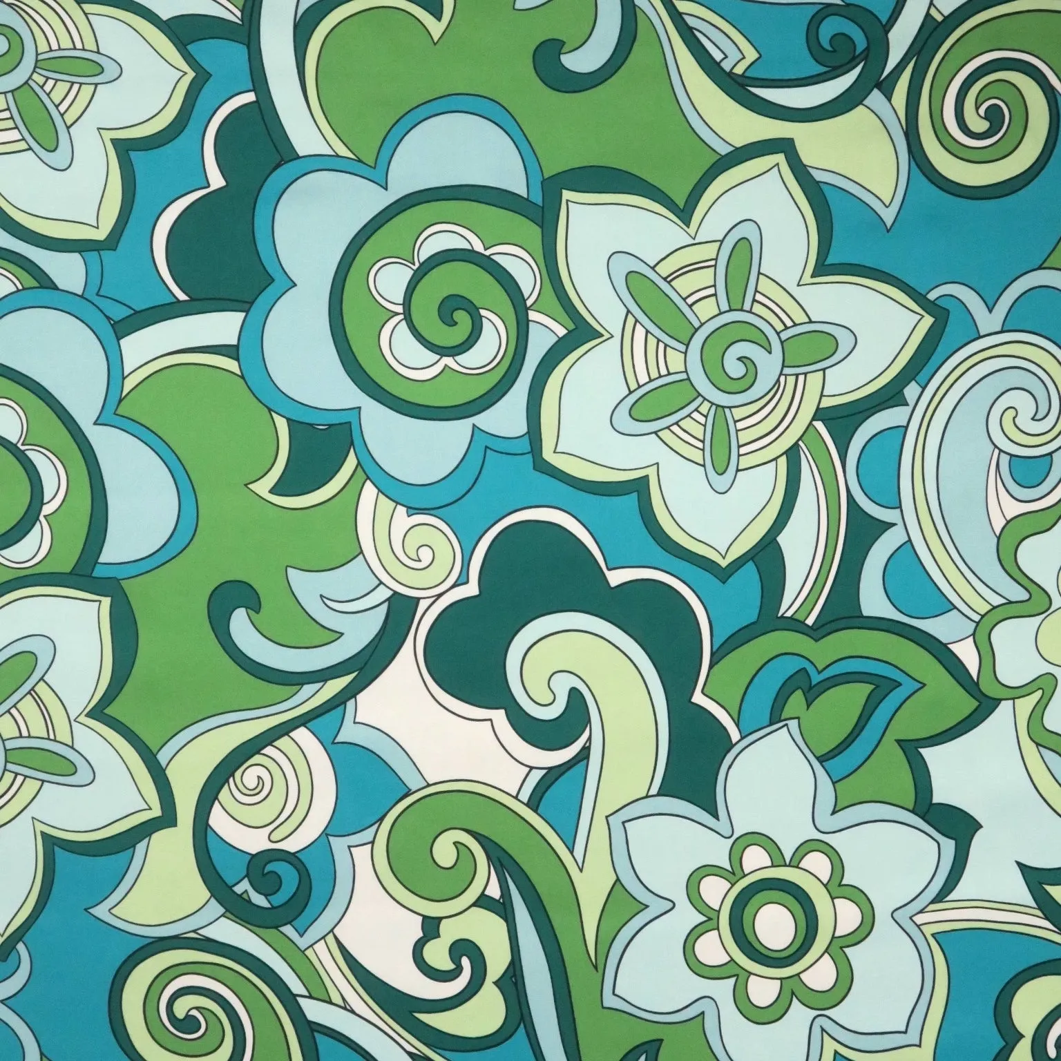 Aqua Green Abstract Printed Silk Charmeuse Fabric