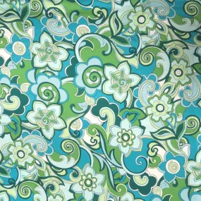 Aqua Green Abstract Printed Silk Charmeuse Fabric