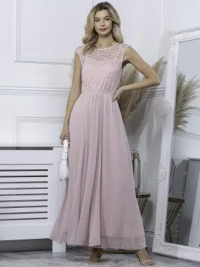 Basia Bridesmaid Lace Bodice Maxi Dress, Light Pink