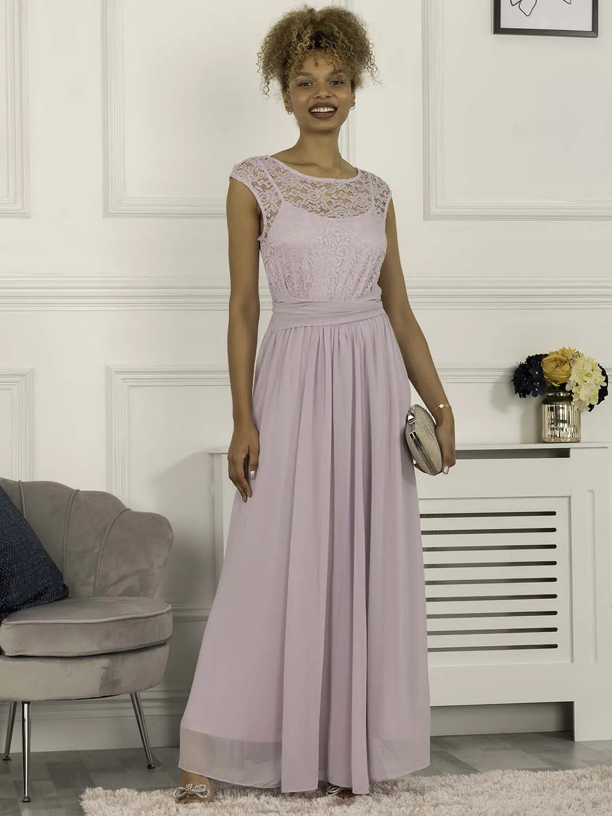 Basia Bridesmaid Lace Bodice Maxi Dress, Lilac