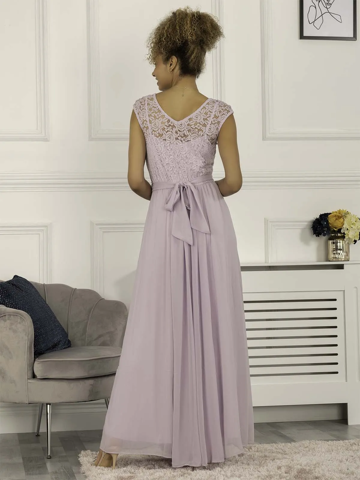 Basia Bridesmaid Lace Bodice Maxi Dress, Lilac