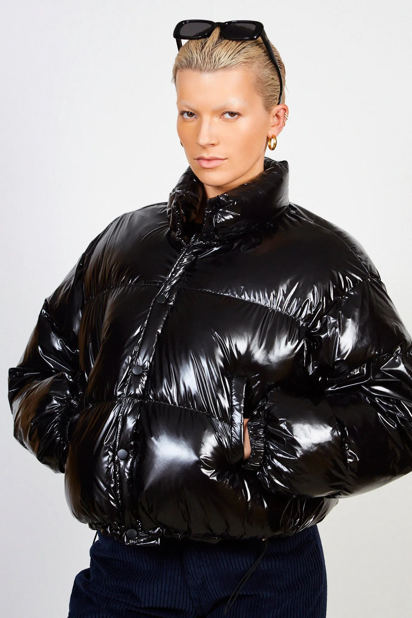 Black glossy puffer jacket