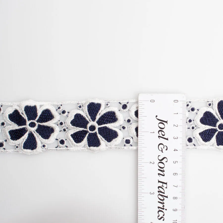 Blue & White Floral Metallic Guipure Trim