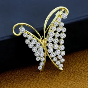 Buter Fly Cubic Zirconia Cz Gold Brass Brooch Badge Pin Needle