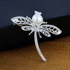 Butterfly Ad Cz Crystal Pearl Silver Brooch Badge Pin Needle