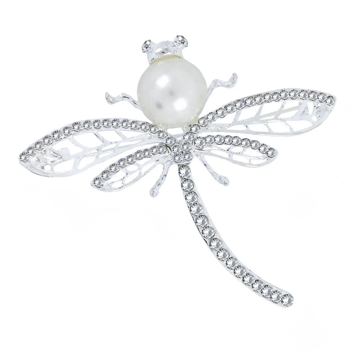 Butterfly Ad Cz Crystal Pearl Silver Brooch Badge Pin Needle