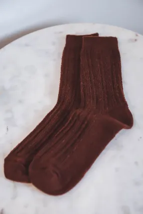 Cable Knit Socks-Brown