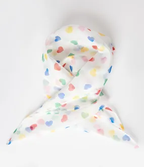 Chiffon Scarf in Rainbow Heart Print by Unique Vintage