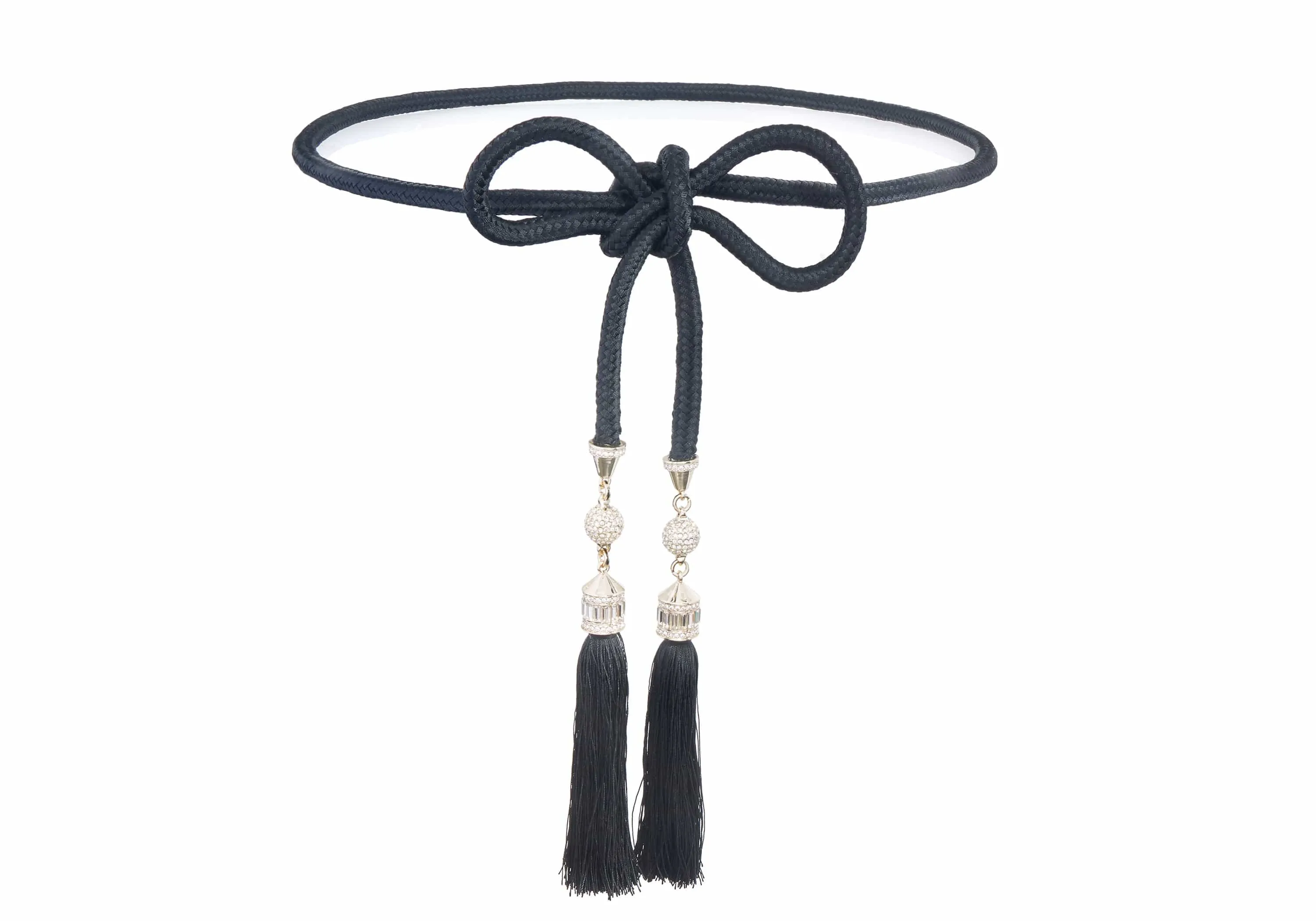 Crystal Tassel Belt Black