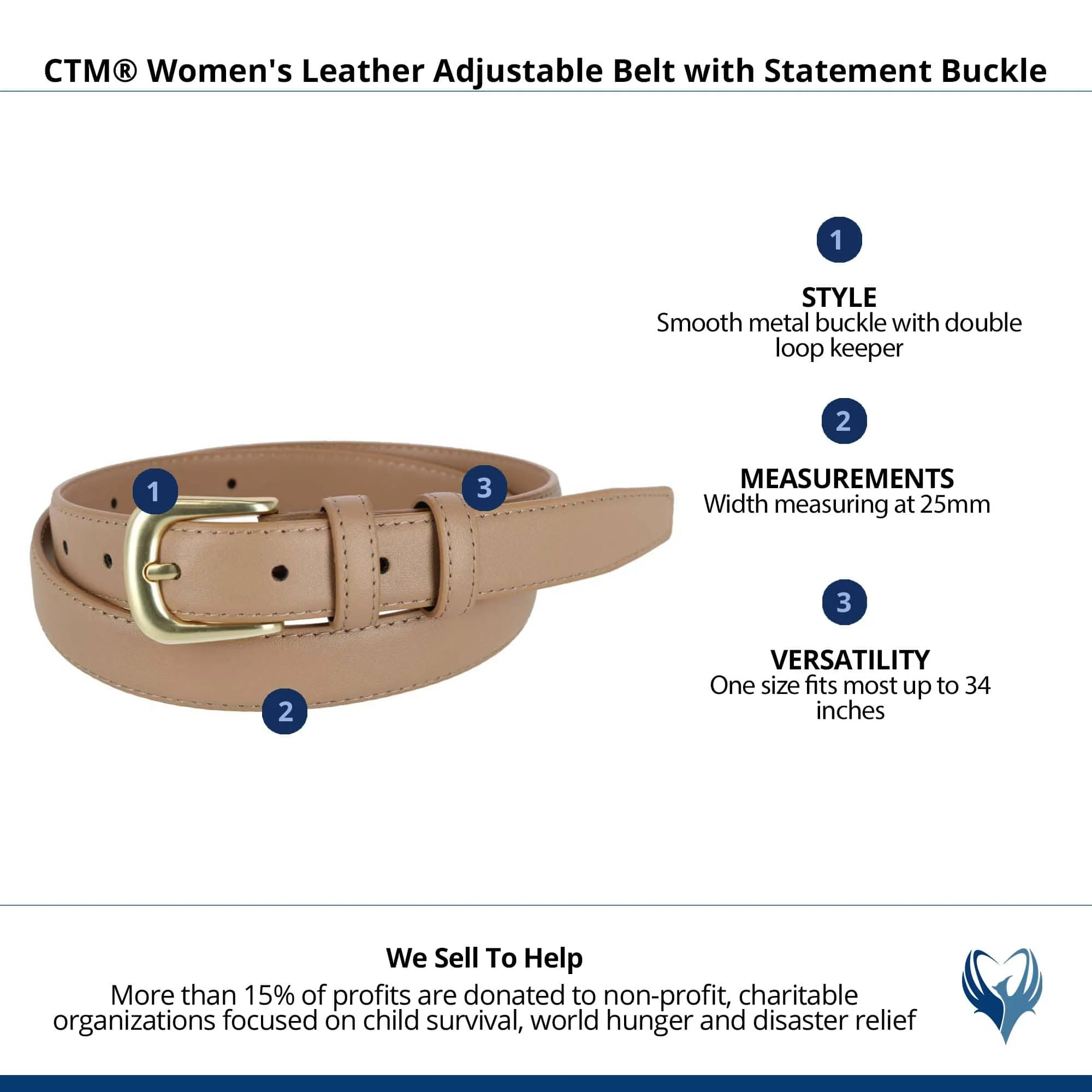 CTM® Women's Leather Adjustable Belt with Statement Buckle