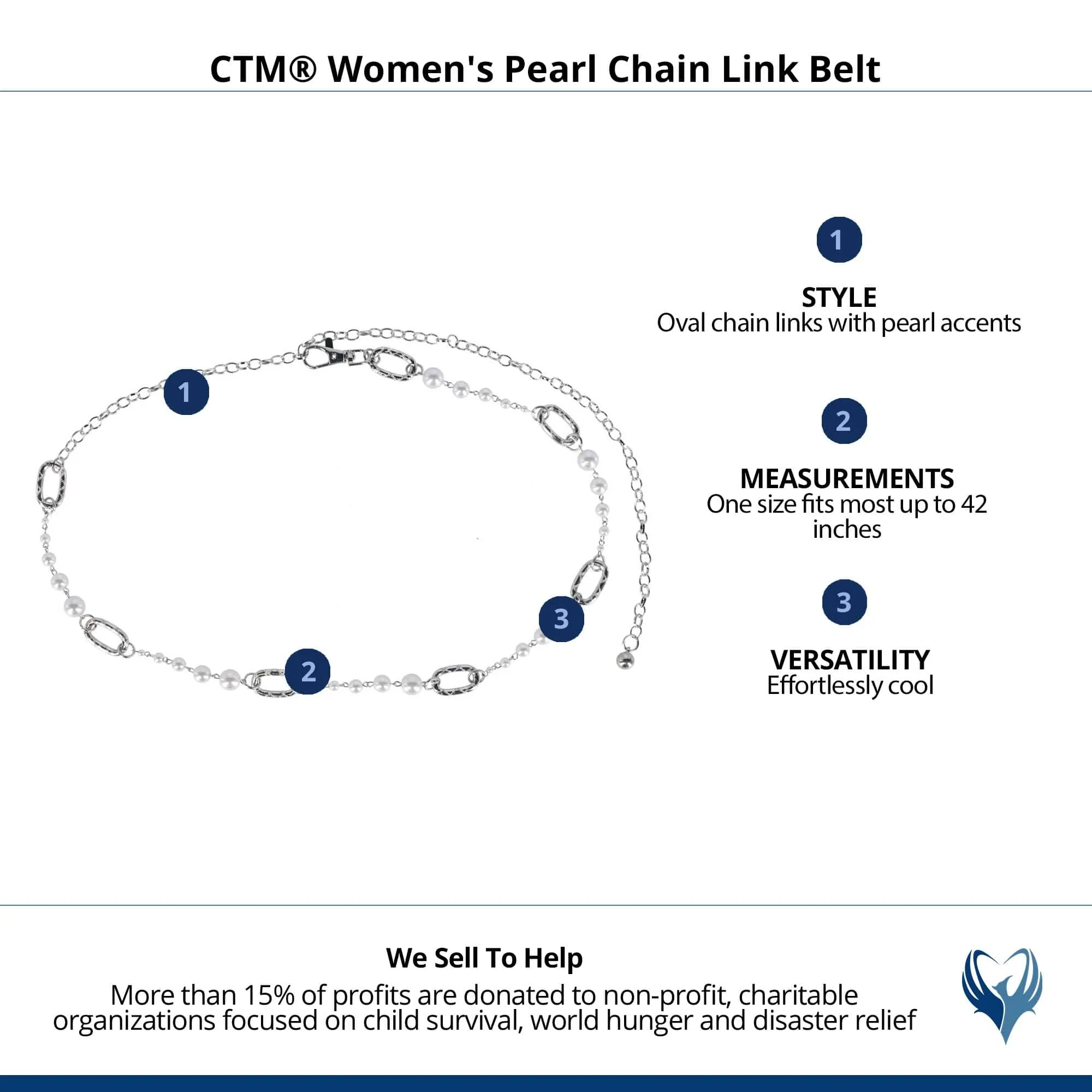 CTM® Women's Pearl Chain Link Belt