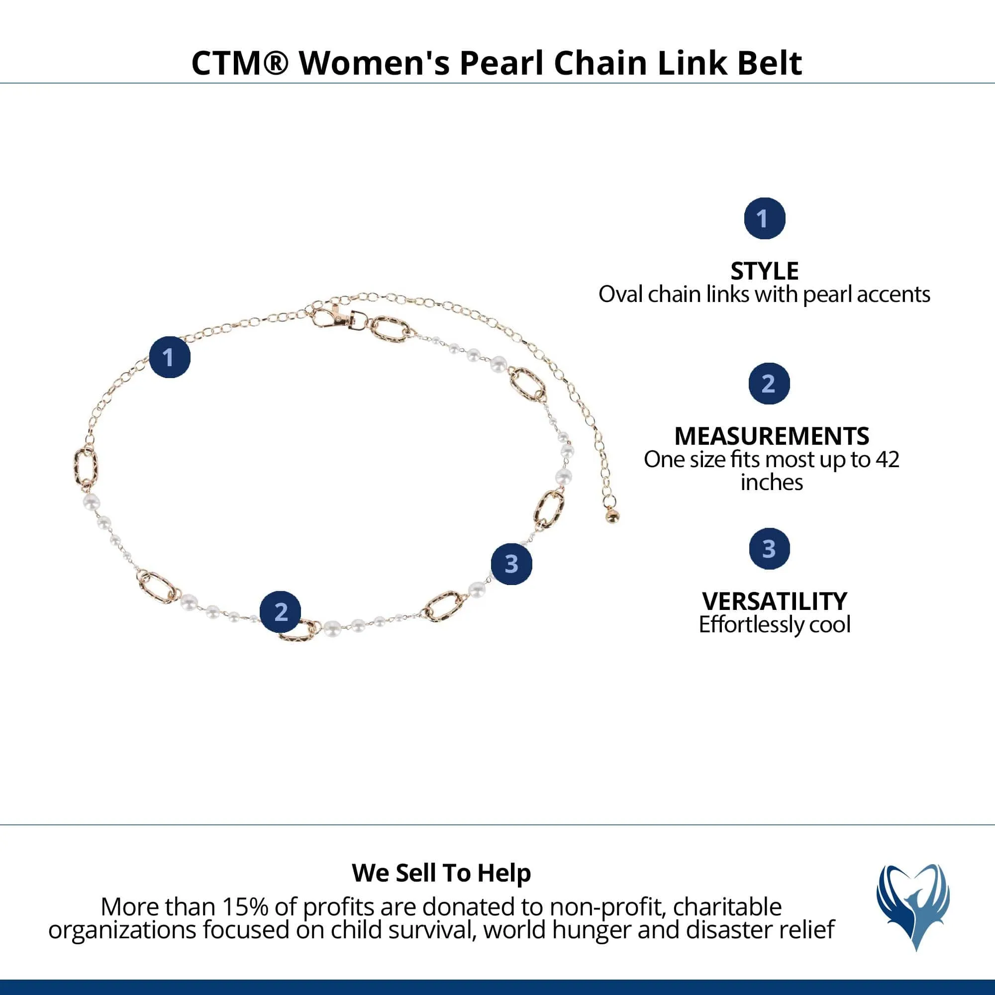 CTM® Women's Pearl Chain Link Belt