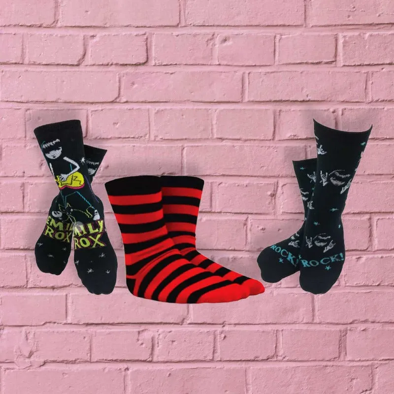 Emily the Strange Girl's Cute Fun Colorful Cat Crew Socks - 3 Pair (Adult Size)