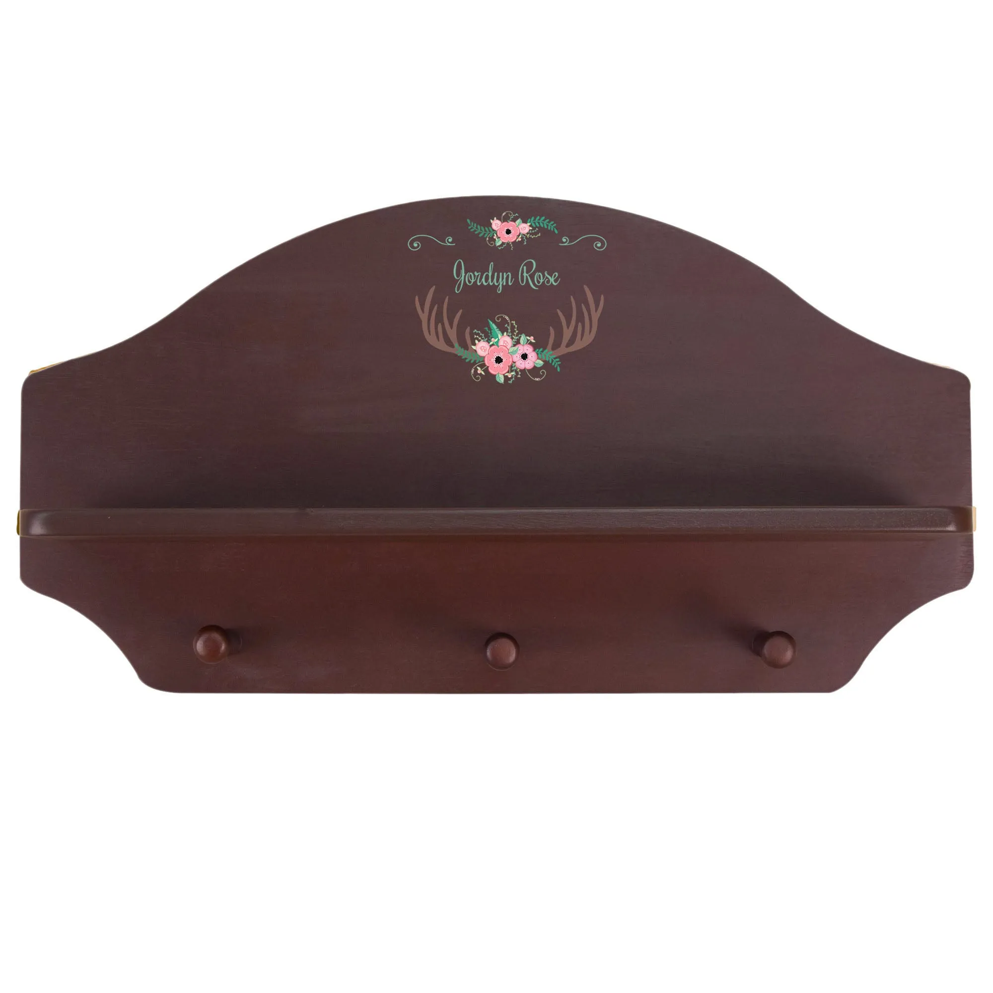 Espresso 3 Peg Wall Shelf - Floral Antler