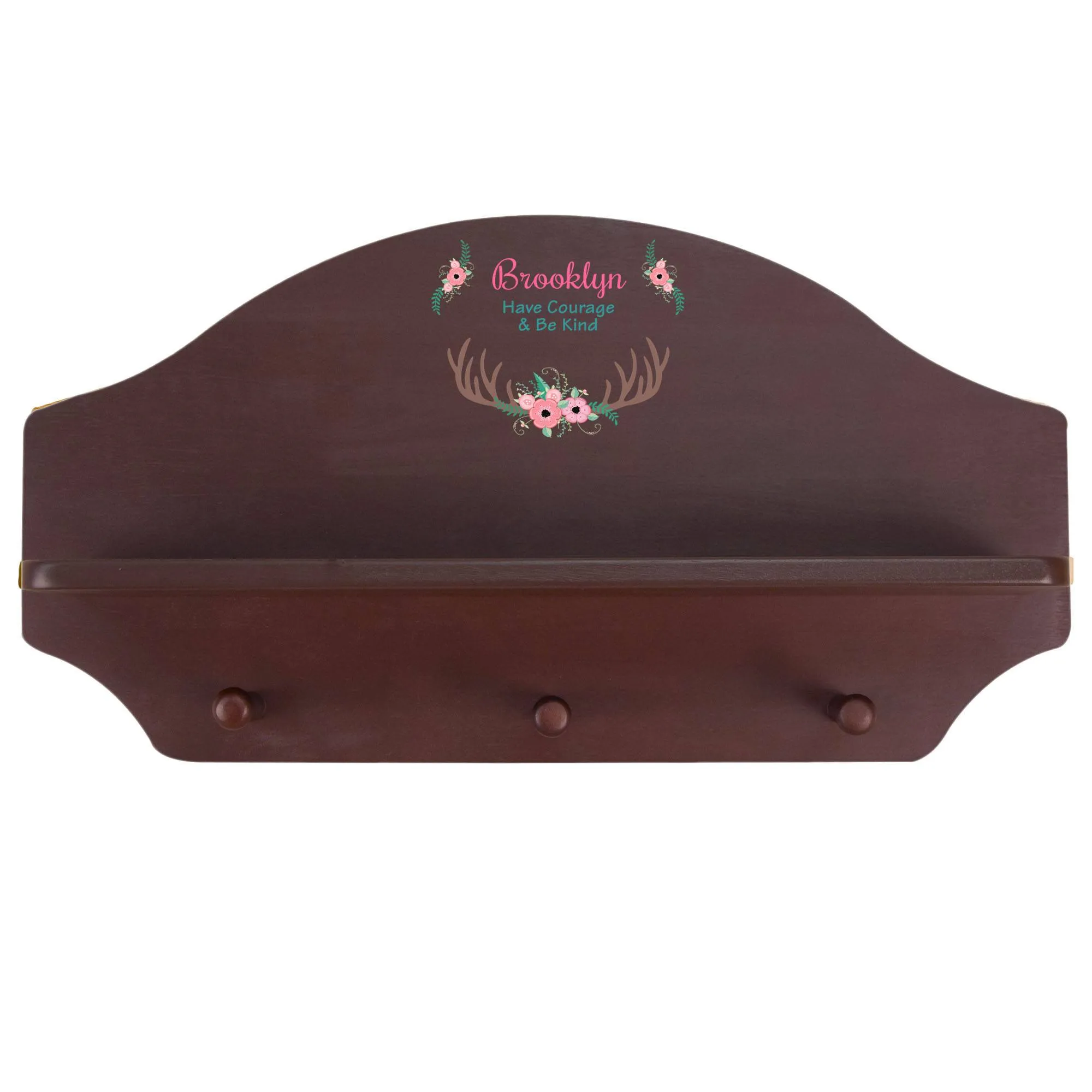 Espresso 3 Peg Wall Shelf - Floral Antler