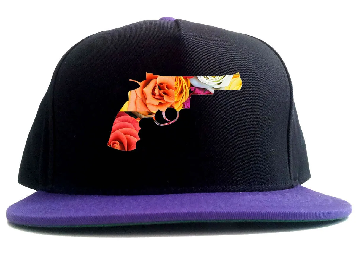 Floral Gun Flower Print Colt 45 Revolver 2 Tone Snapback Hat