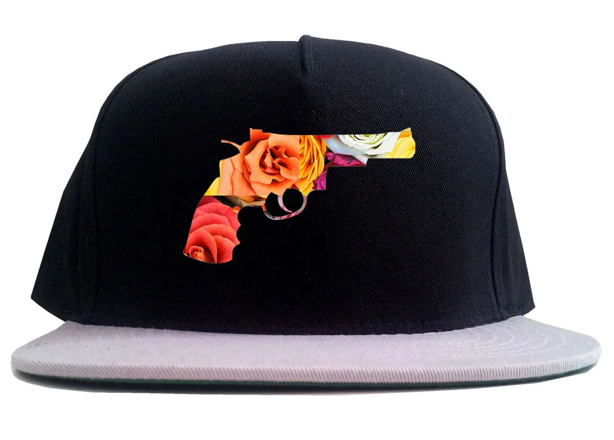 Floral Gun Flower Print Colt 45 Revolver 2 Tone Snapback Hat