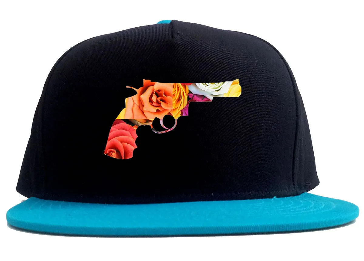 Floral Gun Flower Print Colt 45 Revolver 2 Tone Snapback Hat