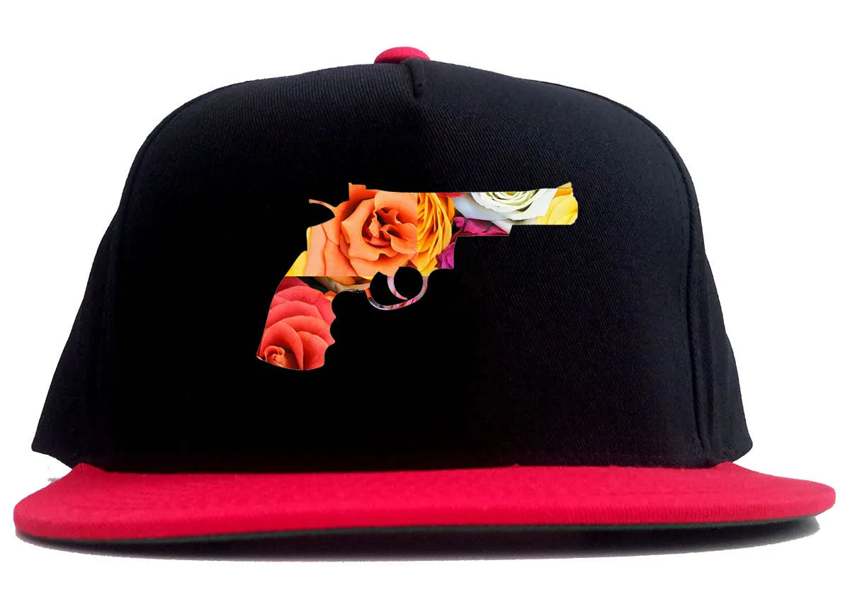 Floral Gun Flower Print Colt 45 Revolver 2 Tone Snapback Hat