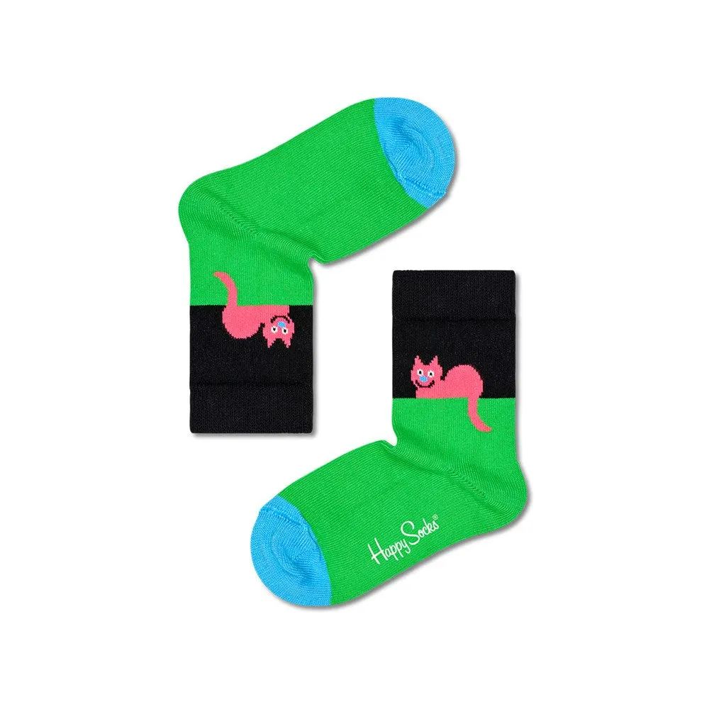 Happy Socks: Kids Cat Green Black