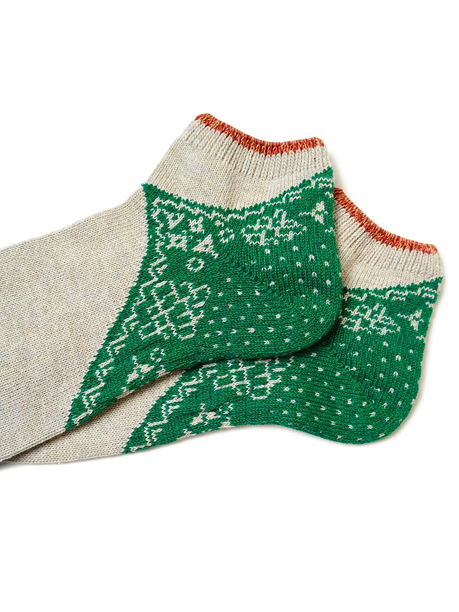 Kapital 96 Yarns Bandana Heel Ankle Socks - Ecru x Green