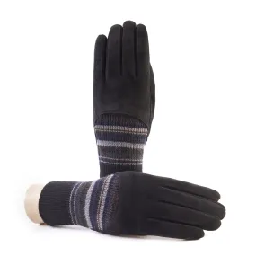 Men's black suede leather gloves with cashmere lining and wool cuff