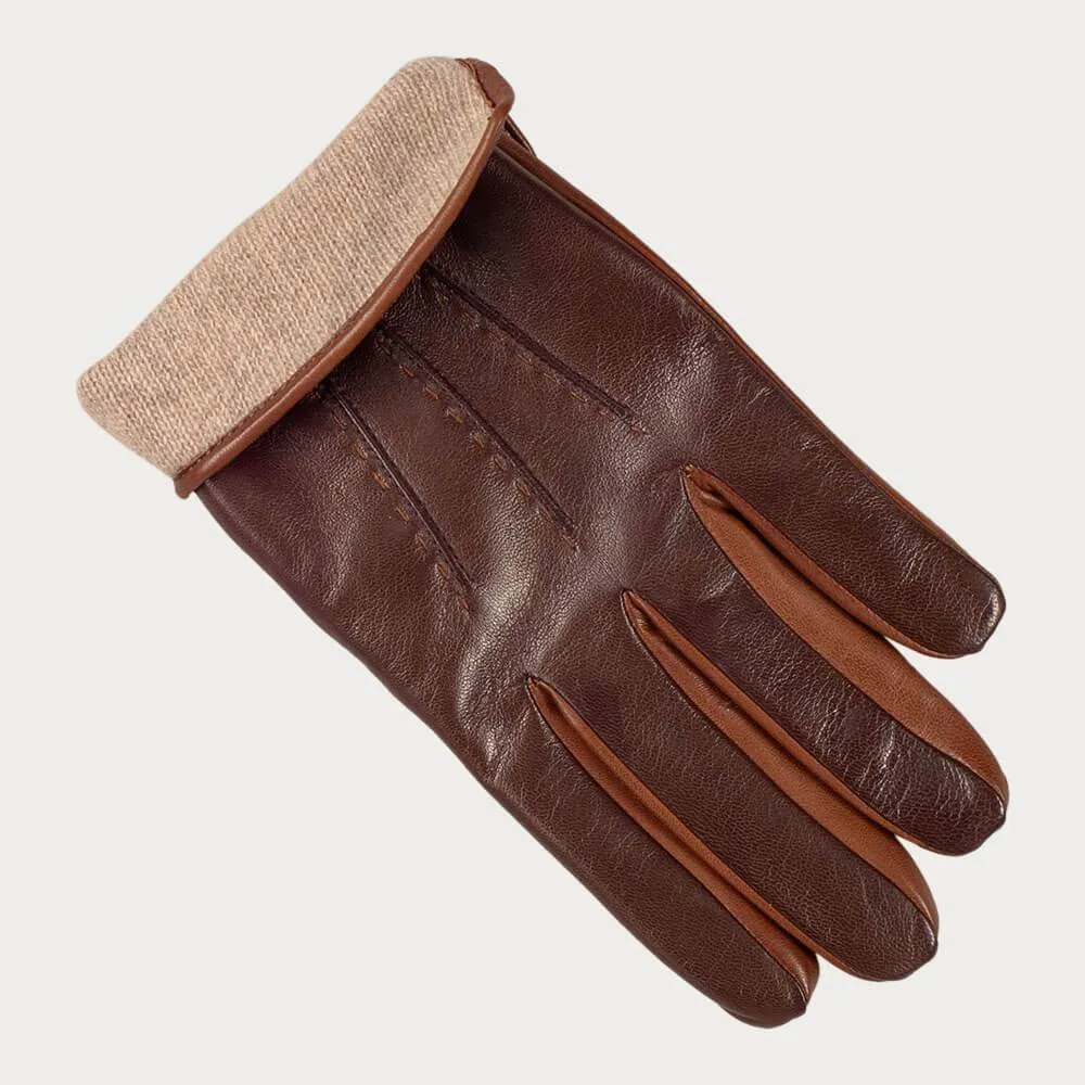 Men’s Two Tone Brown Italian Leather Gloves