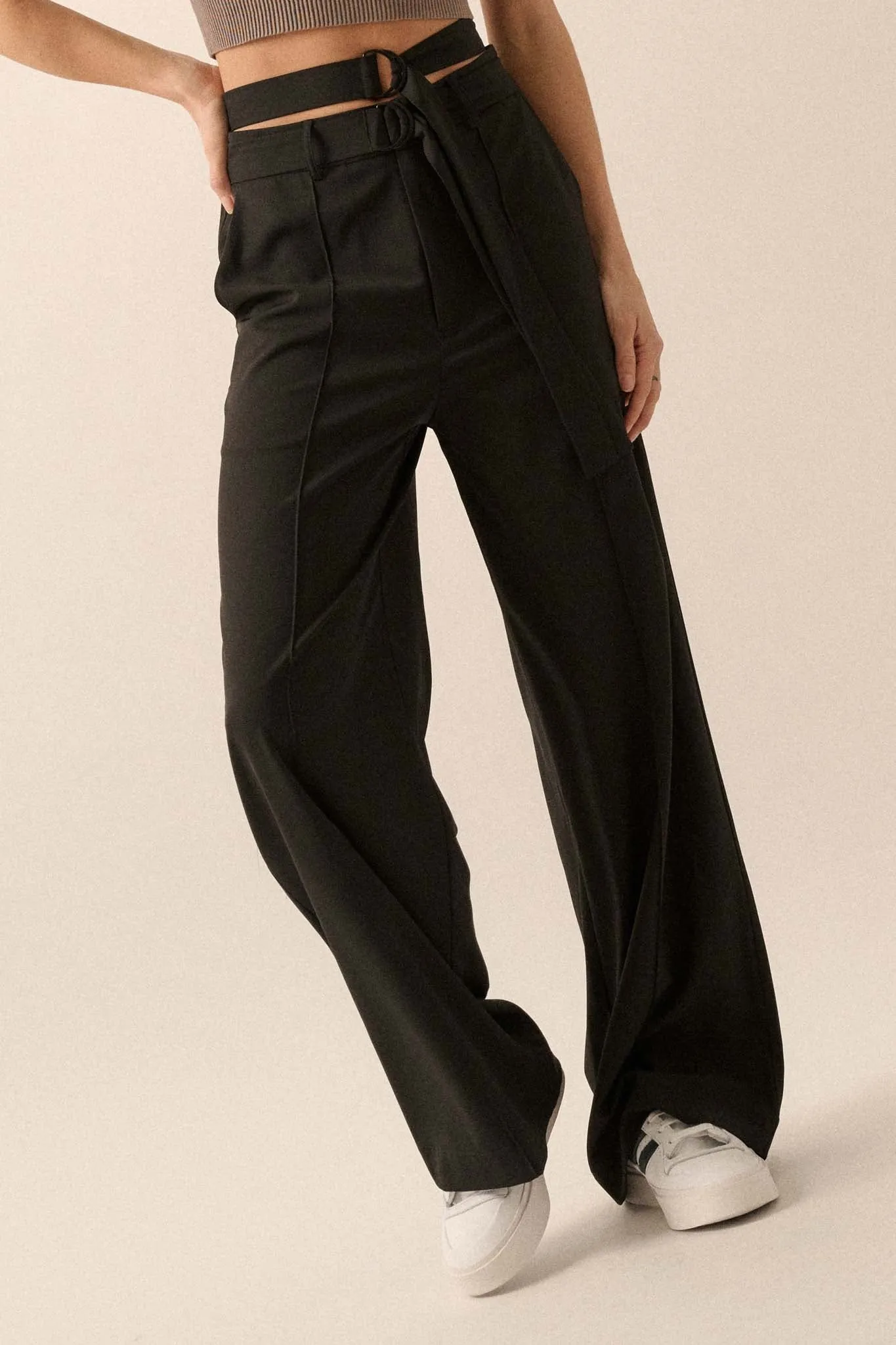 Move the Needle Double Belted Wide-Leg Pants