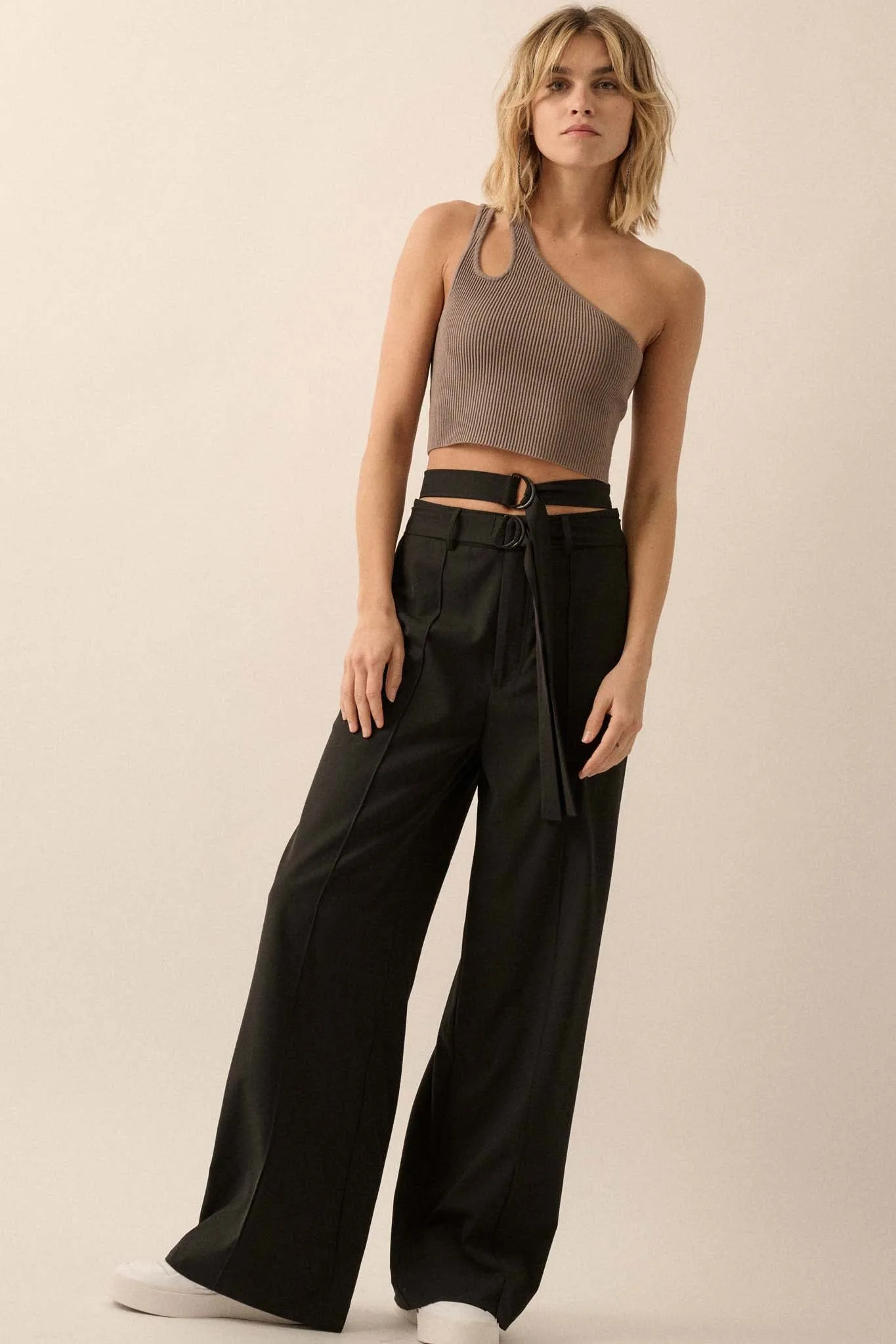 Move the Needle Double Belted Wide-Leg Pants