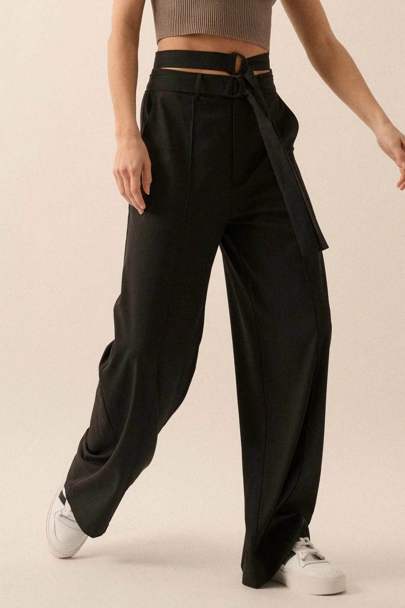 Move the Needle Double Belted Wide-Leg Pants