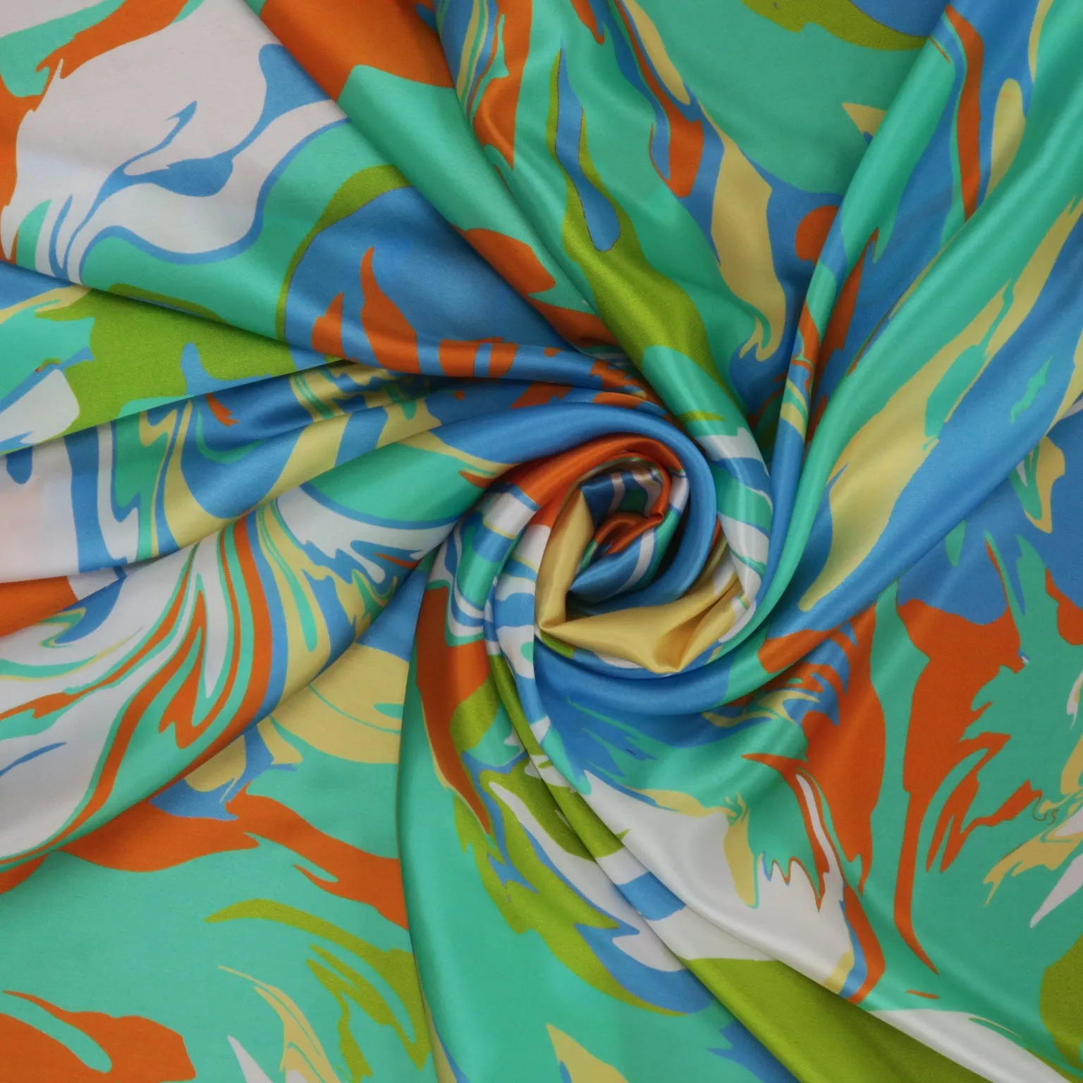 Multicolored Abstract Flames Printed Silk Charmeuse Fabric