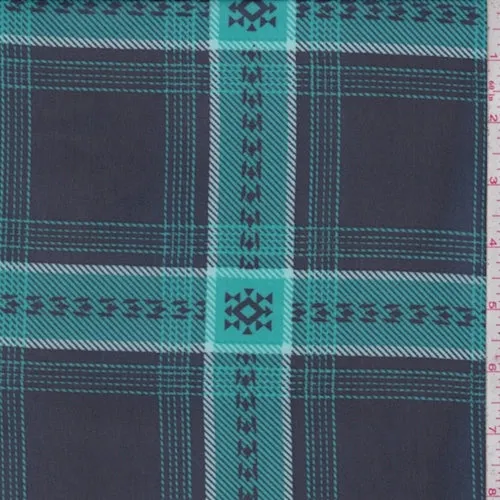 Navy/Teal Tartan Plaid Chiffon Fabric