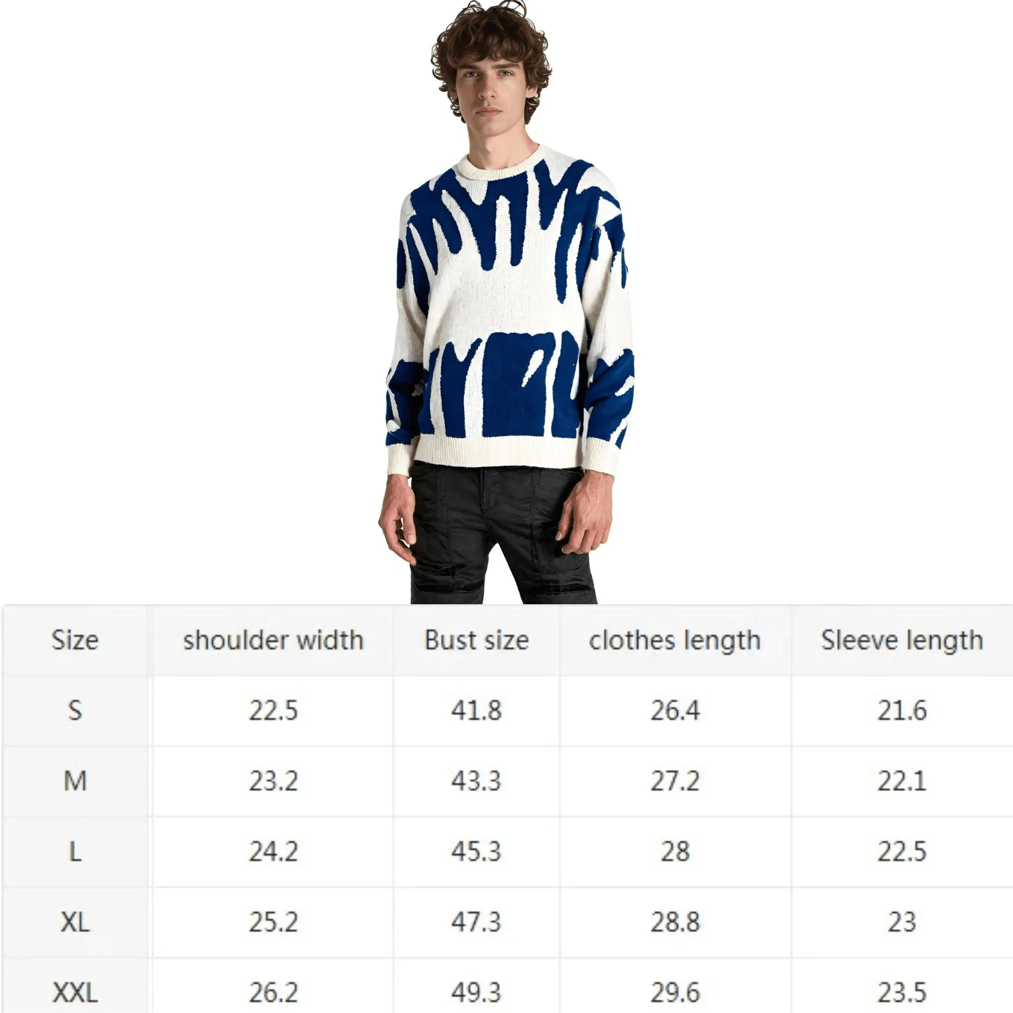 New Popular Men's Irregular Graphic Print Pullover Sweater Casual Round Neck Contrast Color Knitted Men's Pullovers  Autumn Winter