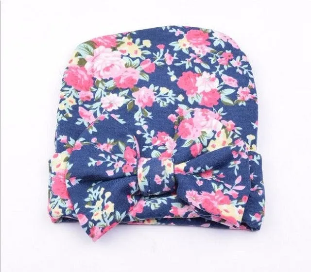 Newborn Baby Hat Flower Bow-Knot Print