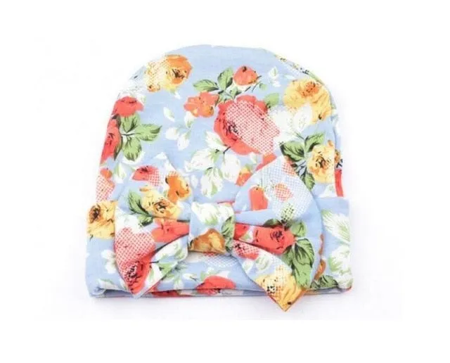 Newborn Baby Hat Flower Bow-Knot Print