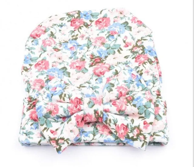 Newborn Baby Hat Flower Bow-Knot Print