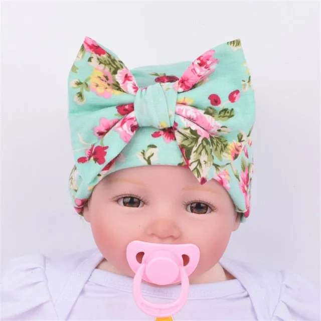 Newborn Baby Hat Flower Bow-Knot Print