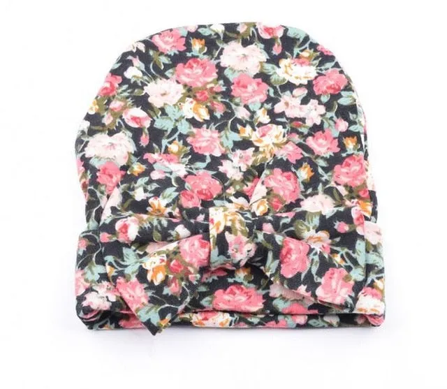 Newborn Baby Hat Flower Bow-Knot Print