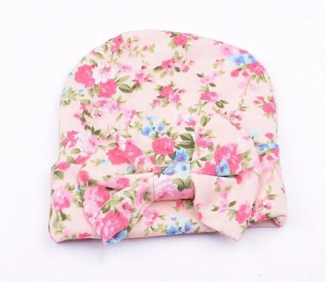 Newborn Baby Hat Flower Bow-Knot Print