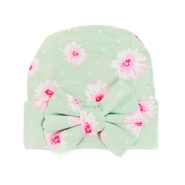 Newborn Baby Hat Flower Bow-Knot Print