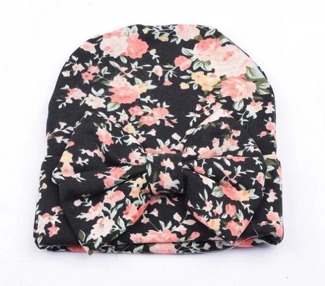 Newborn Baby Hat Flower Bow-Knot Print