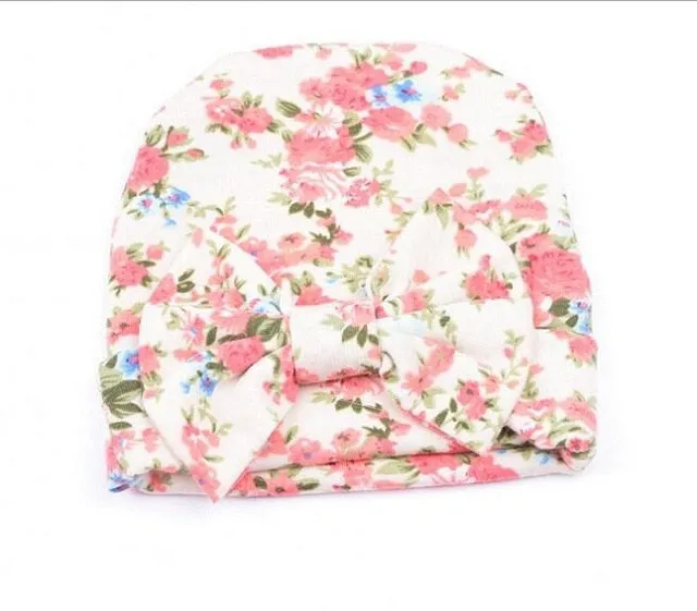 Newborn Baby Hat Flower Bow-Knot Print