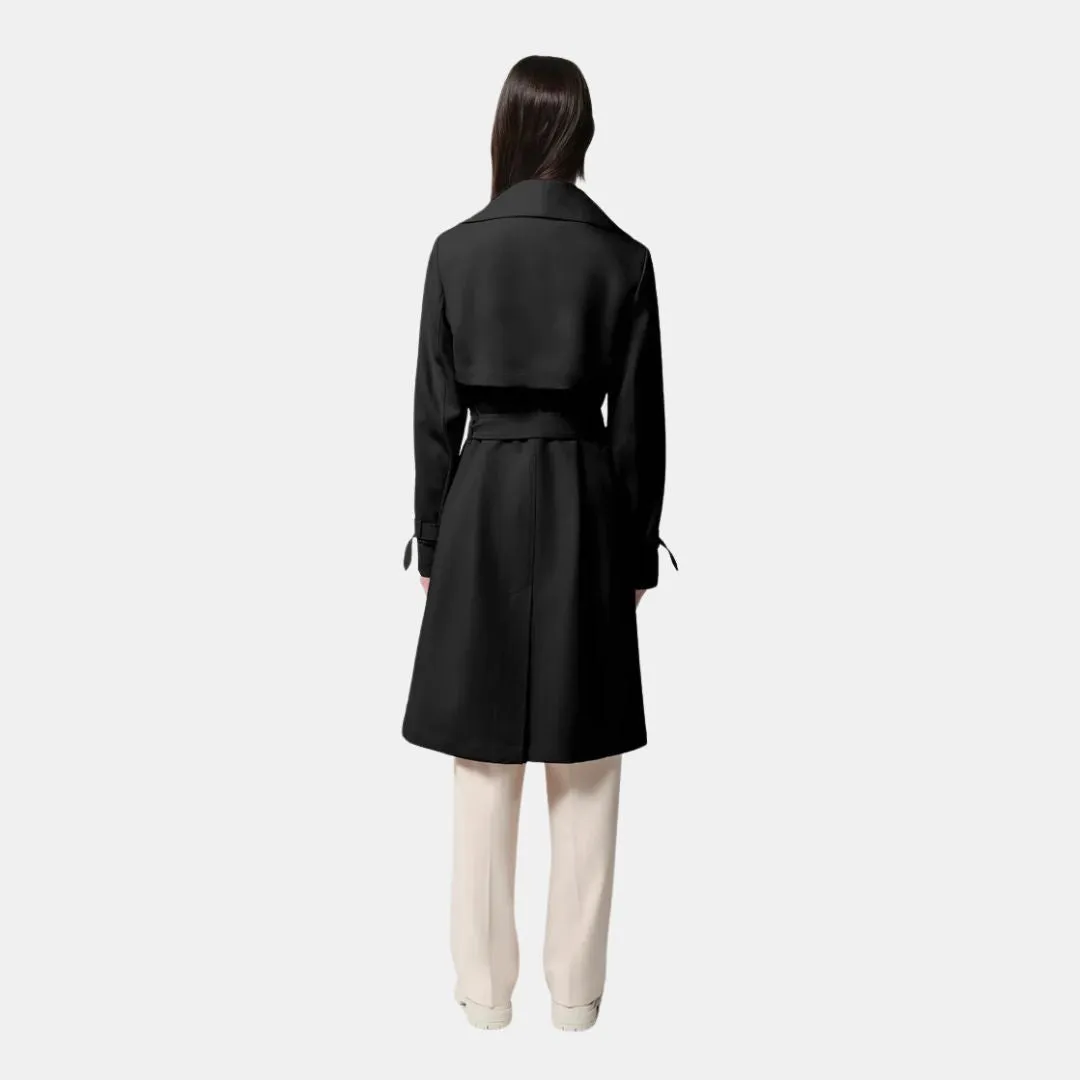 Olivia Relaxed-Fit Belted Trench With Cascade Collar (Black)