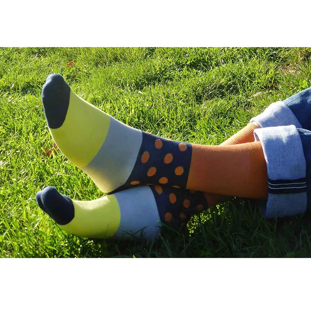 PEPER HAROW Mayfair Men's Luxury Cotton Socks - Burnt Orange and Navy