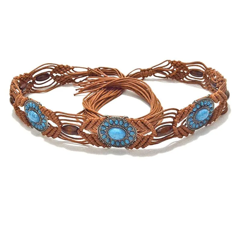 Rillen Macrame Belt With Turquoise Stones