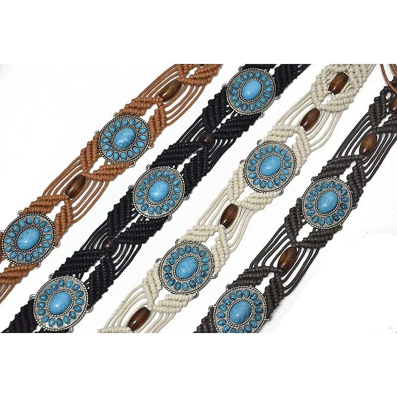 Rillen Macrame Belt With Turquoise Stones