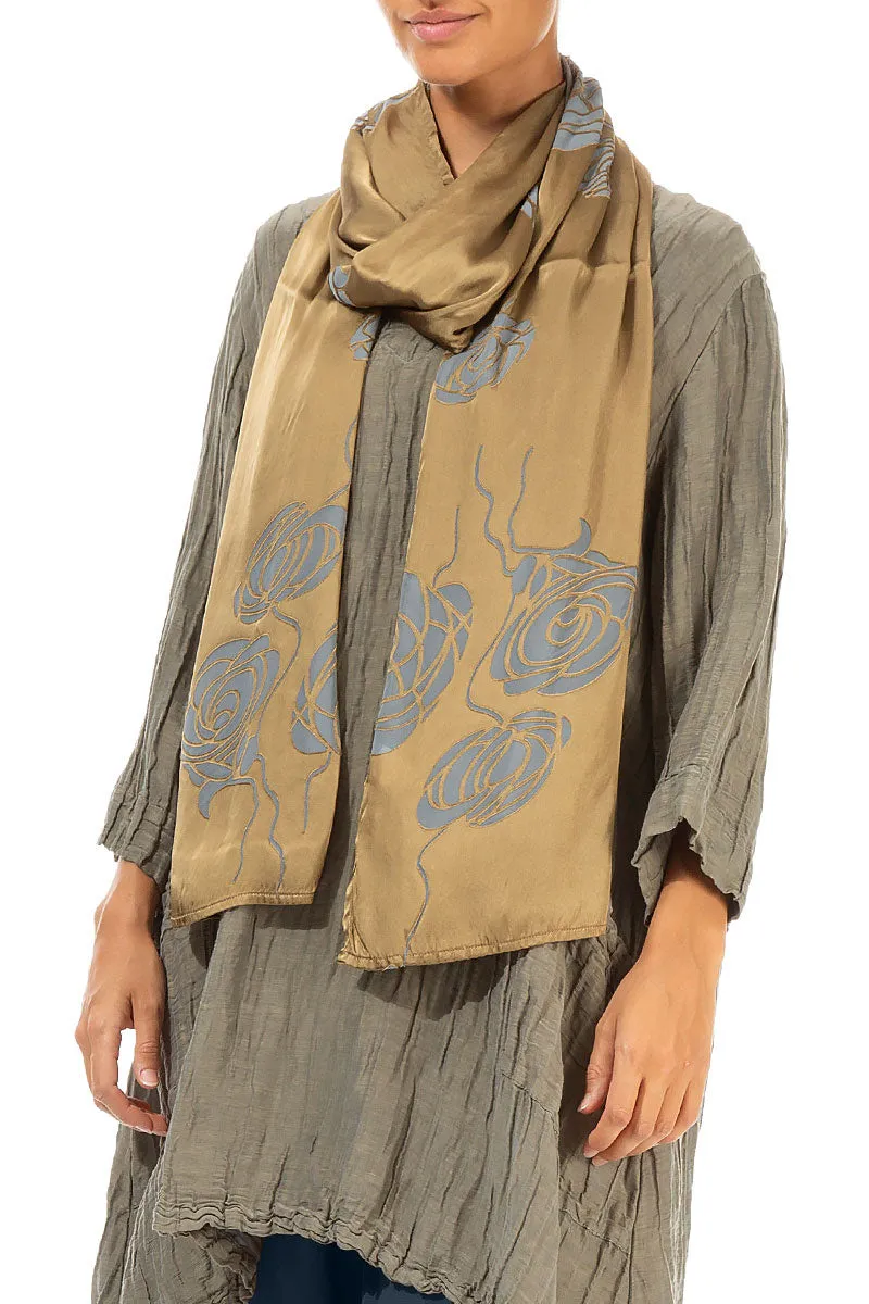 Roses Golden Sage Silk Scarf