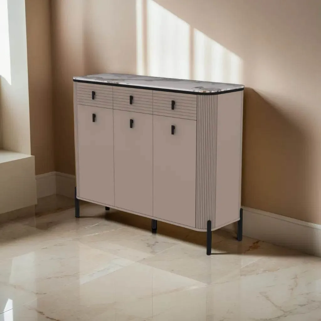 Sabino 3 Door Shoe Cabinet with Glossy Sintered Stone Top